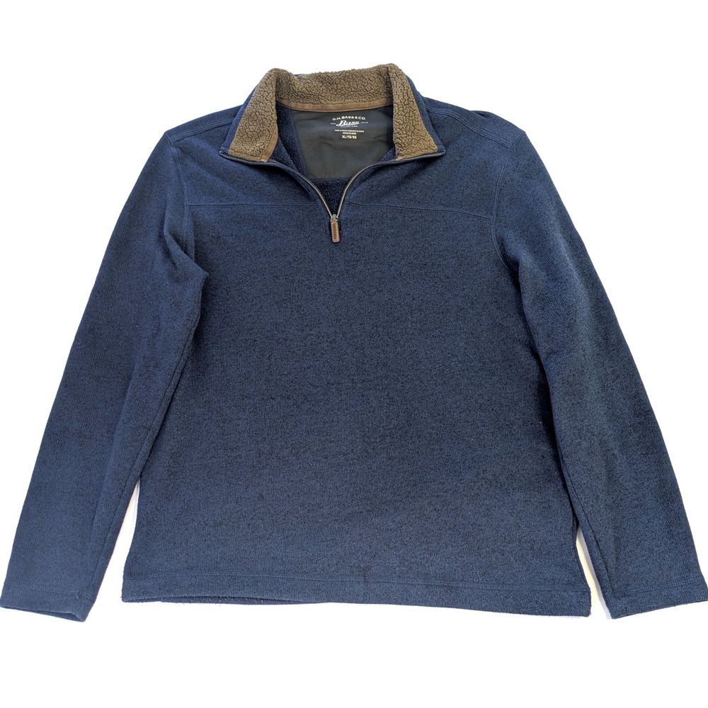 GH Bass & Co Mens XL Navy Blue Sherpa Lined Quarter Zip Pullover Fleece Sweater
